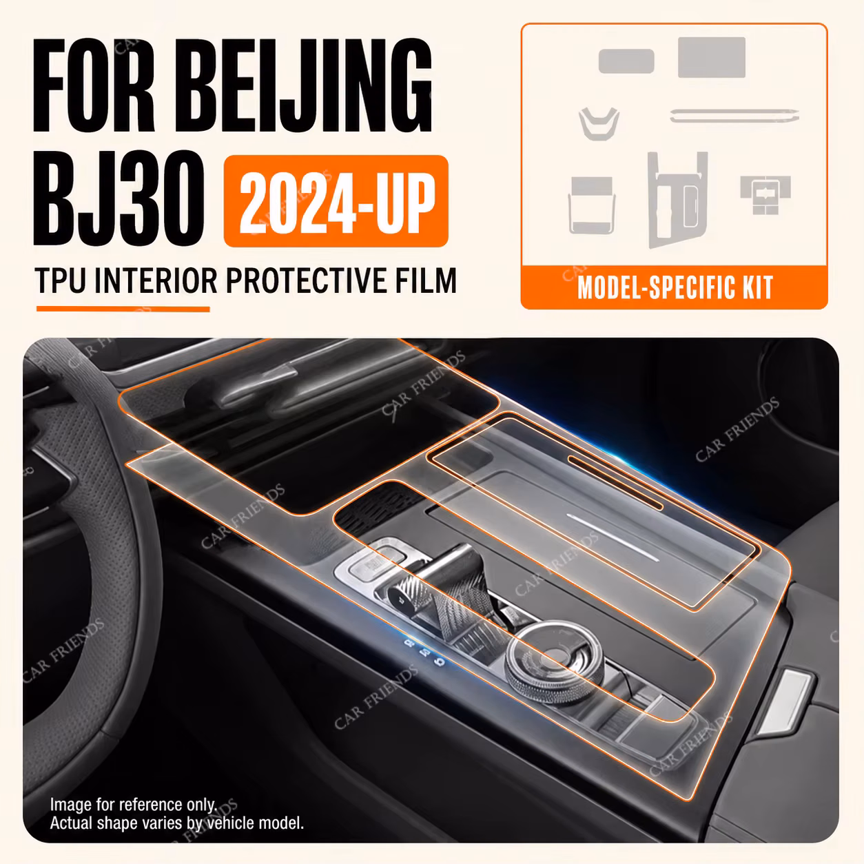 For Beijing BJ30 2024 2025 Model Version Transparent TPU Car Interior Protective Film Kit for all interior trim parts