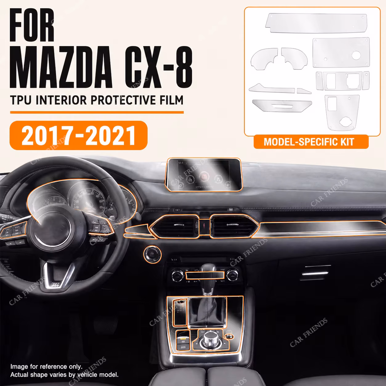 For Mazda CX-8 CX8 2017-2021 Transparent TPU Interior Protective Film Dashboard Screen Anti-Scratch Sticker