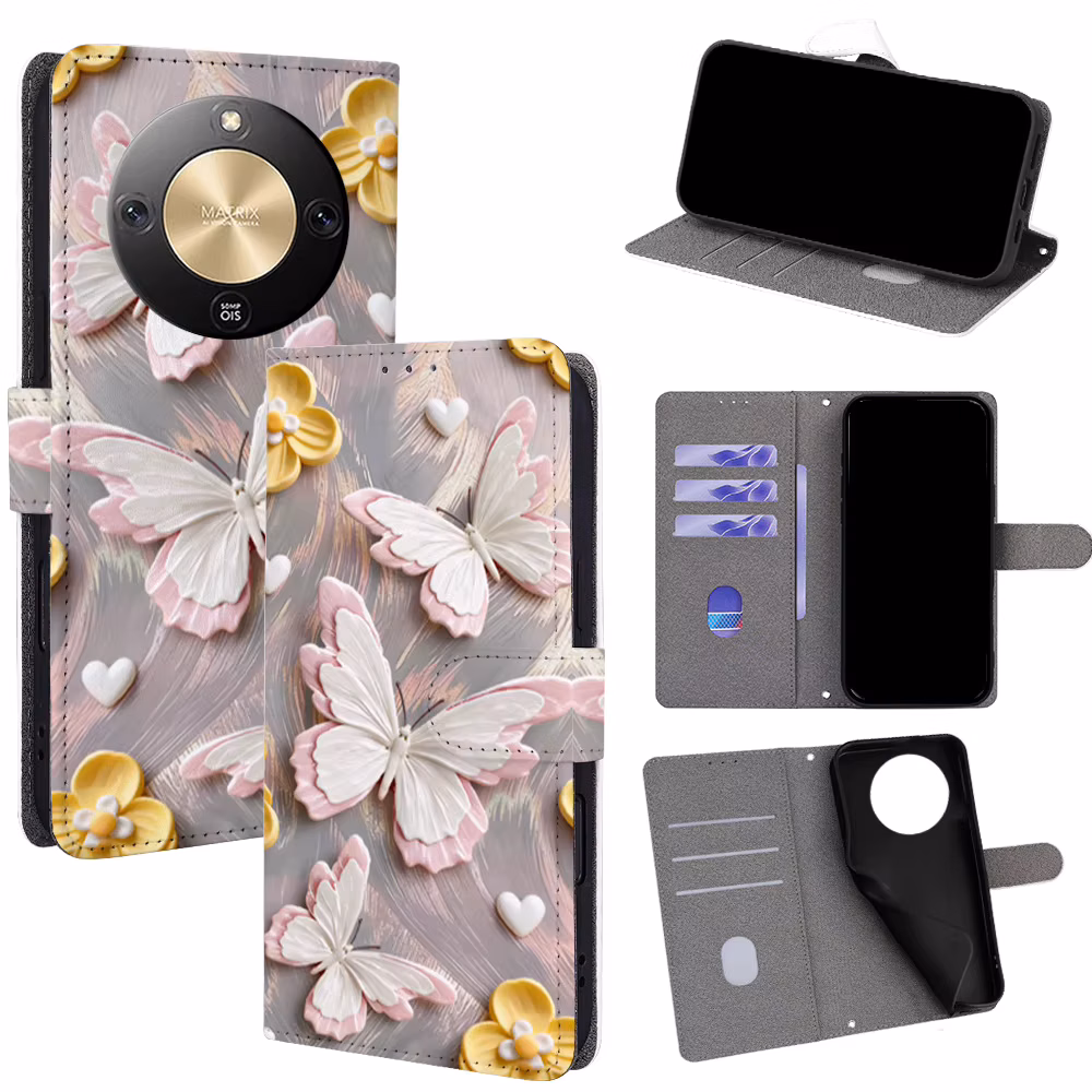Colorful Butterfly Magnetic Flip Phone Cover for Honor 400 300 Ultra 200 100 90 GT 80 60 70 Pro+ with Built-in Wallet
