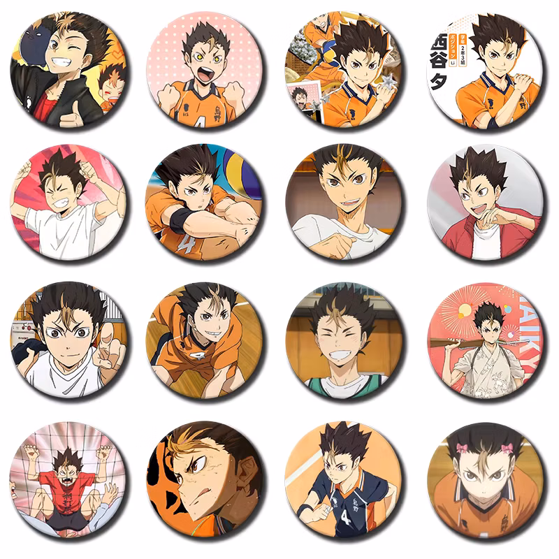 58mm Anime Role Play Round Pins Cartoon Character Yū Nishinoya Badges Tinplate Brooches for Clothes Decoration