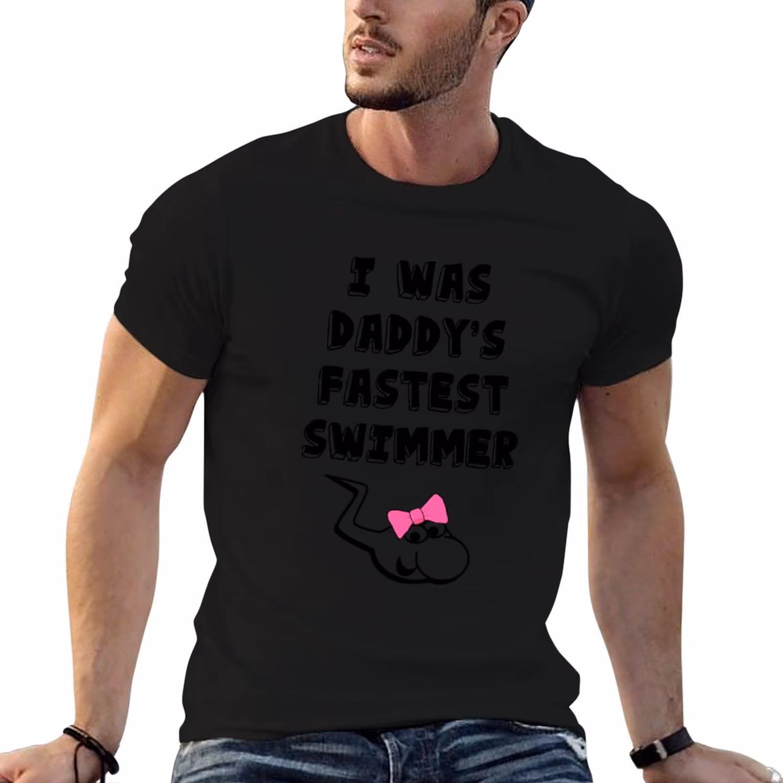 I Was Daddy's Fastest Swimmer - Funny Newborn girl Outfit Cute Baby Clothes T-Shirt Large Size Casual Short Sleeve Top