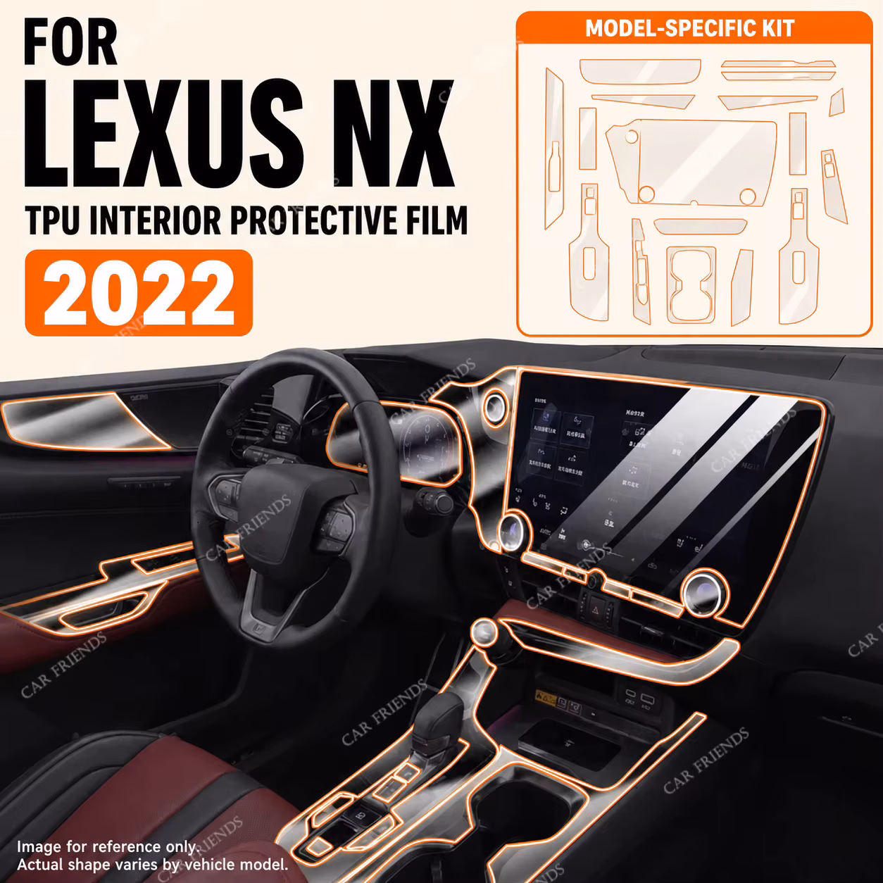 For Lexus NX 350h 400h 2022 Transparent TPU Interior Protective Film Center Instrument Panel Anti-Scratch Repair Sticker