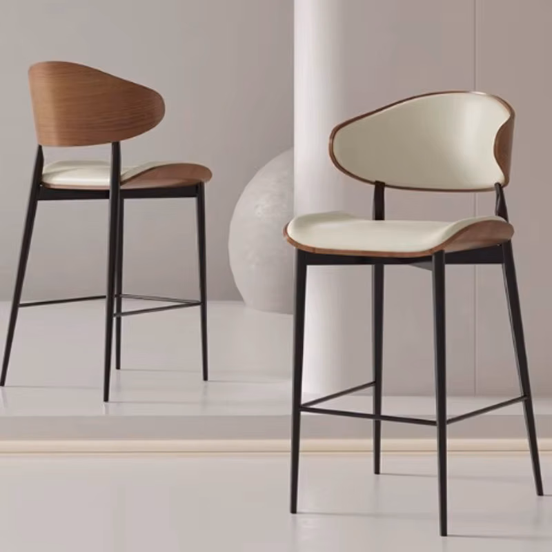 Light luxury metal bar chair Home high-end high stool Single minimalist modern dining restaurant back rest chair