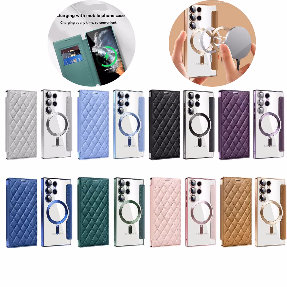 Solid Color Flip Leather Phone Case For Samsung Galaxy S25 Ultra S24 S23 S22 A35 A55 A36 A15 A16 A06 A05s With Wireless