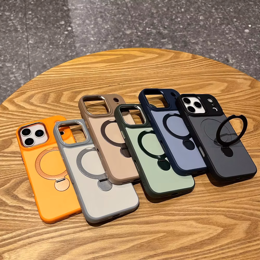 Fashion Solid Color Phone Case for iPhone Air 17 16 15 14 Plus 13 Pro Max with Magnetic Rotating Stand