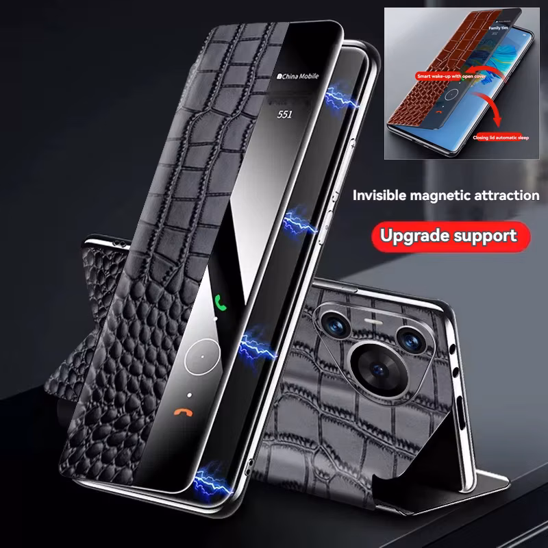 High Grade Business Genuine Leather Smart Flip Phone Cover For Huawei Pura 70 Ultra Pura 70 Pro+ Series
