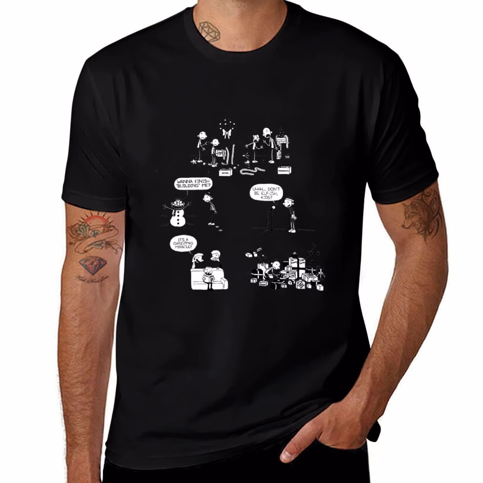 Wimpy Kid Christmas pattern T-Shirt Stylish Print Short Sleeve Tee T-Shirt