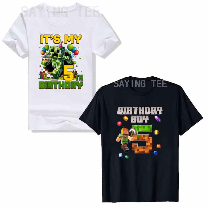 It's My 5th Birthday Video Game Pixel T-Shirt Boys Fashion 5 Years Old Clothes Cute Gamer Saying Tee Sons B-day Novelty