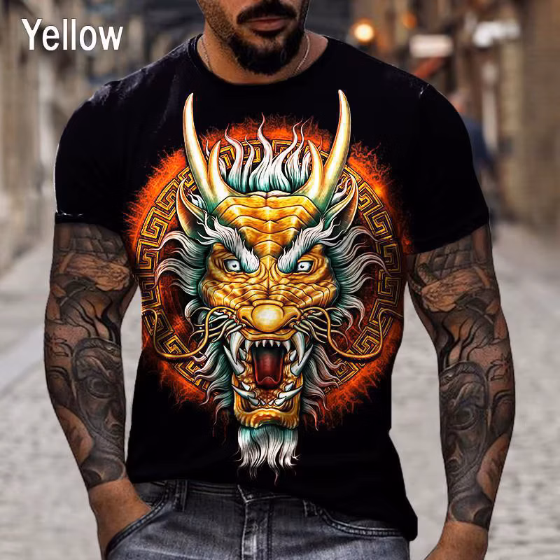 Fashion Chinese Loong Print T Shirt For Men Hip Hop Trend Funny 3D Tees Casual O-neck Comfortable Short Sleeve Summer