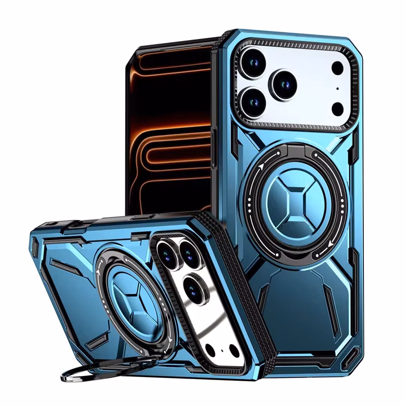 Magnetic Hard Phone Case for iPhone Air 16e 15 14 Plus 13 12 17 Pro Max With Back 360 ° Rotating Bracket