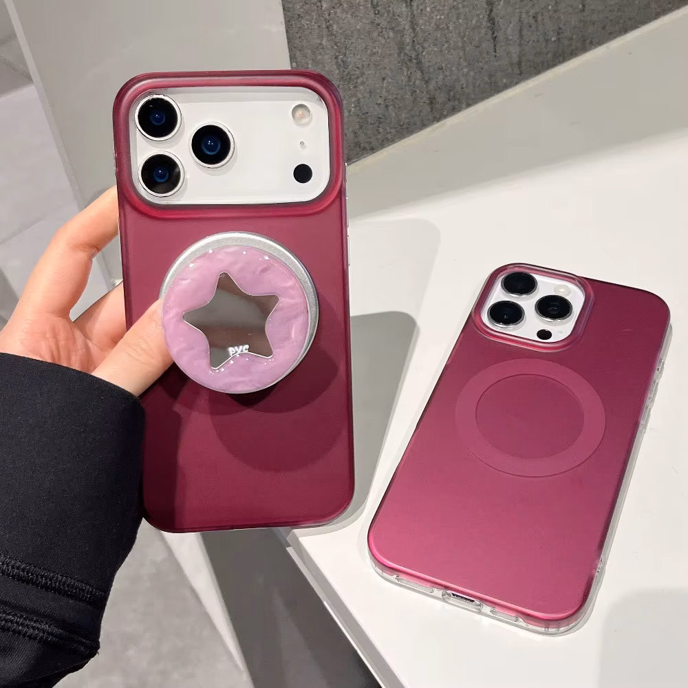 Fashion Solid Color Simple Phone Case for iPhone 14 15 16 17 Pro Max with Magnetic Bracket