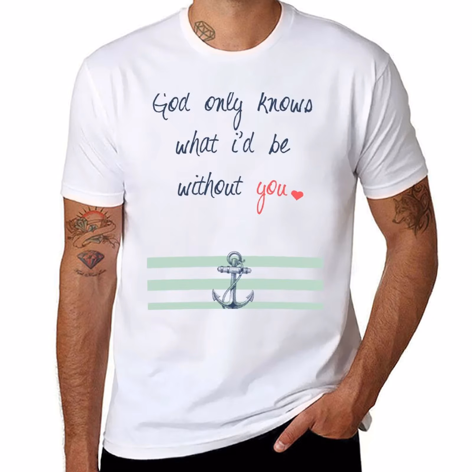 God Only Knows Beach Boys Love Heart Anchor Nautical Beach Vacation Mint Red T-Shirt
