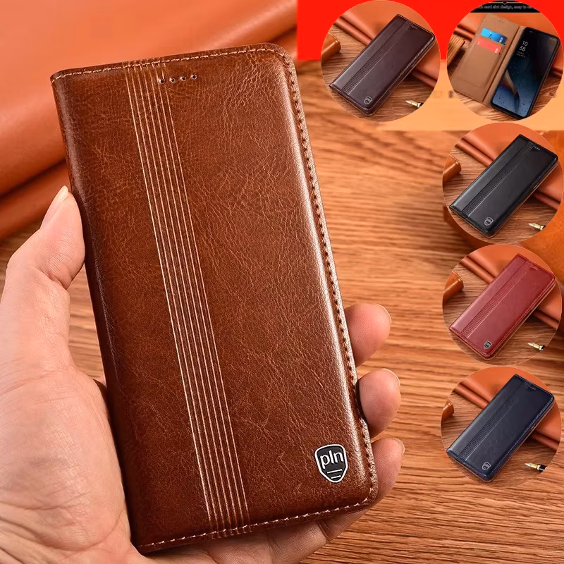 Genuine Leather Flip Phone Cover For iPhone 16e 15 Pro Max 14 Plus 13 Mini 12 Pro 11 SE XR Xs Max 6 7 8 Plus With Card