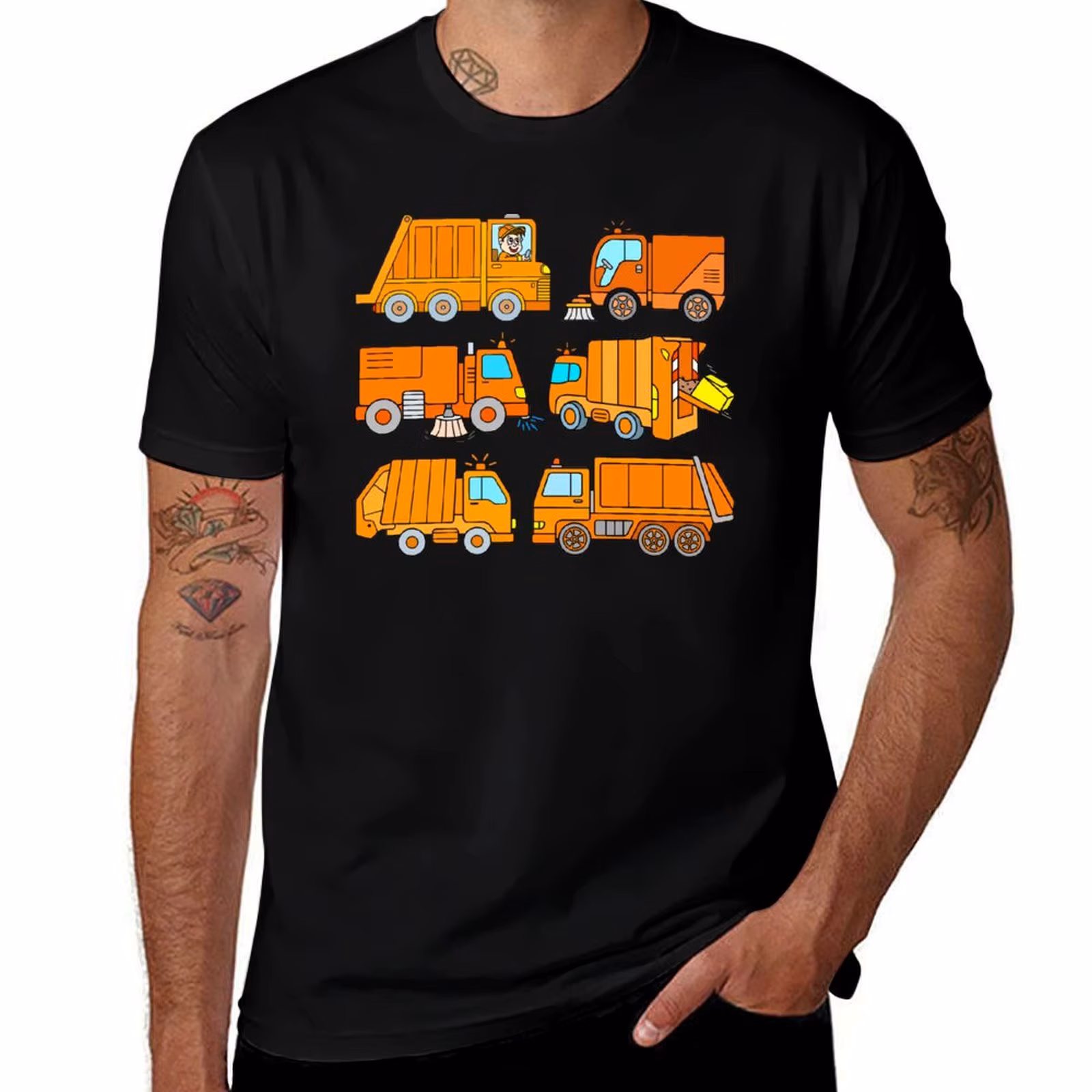 Kids Garbage Trucks Trash Vehicles Rubbish Collection T-Shirt Urban Style Casual Short Sleeve Top T-Shirt