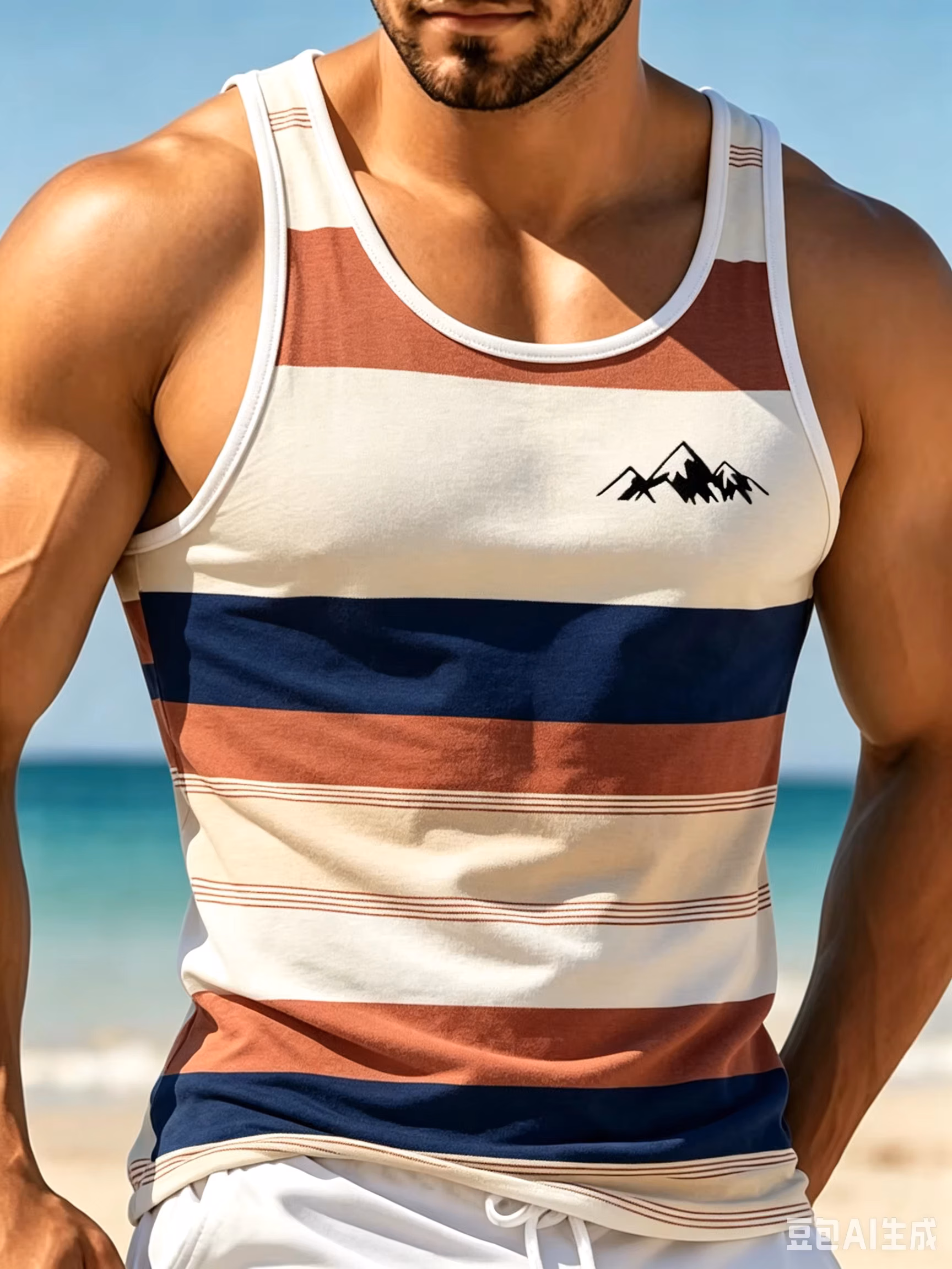 Fashion men's striped printed vest tops summer sleeveless casual sports vest round neck breathable men's t-shirts and