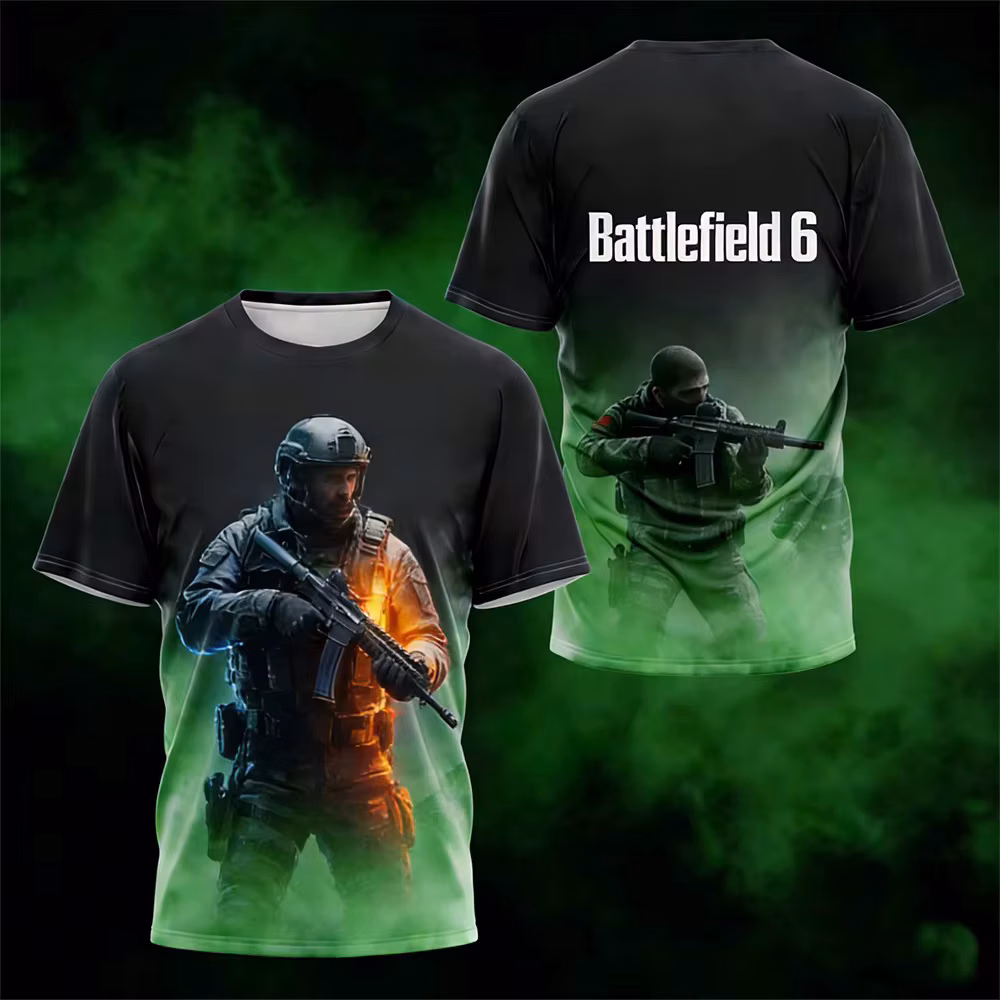 Battlefield 6 T-shirt Gradient Shooting Style Men's T-shirt Summer T Shirt for Man Graphic T Shirts Breathable Mens Y2K