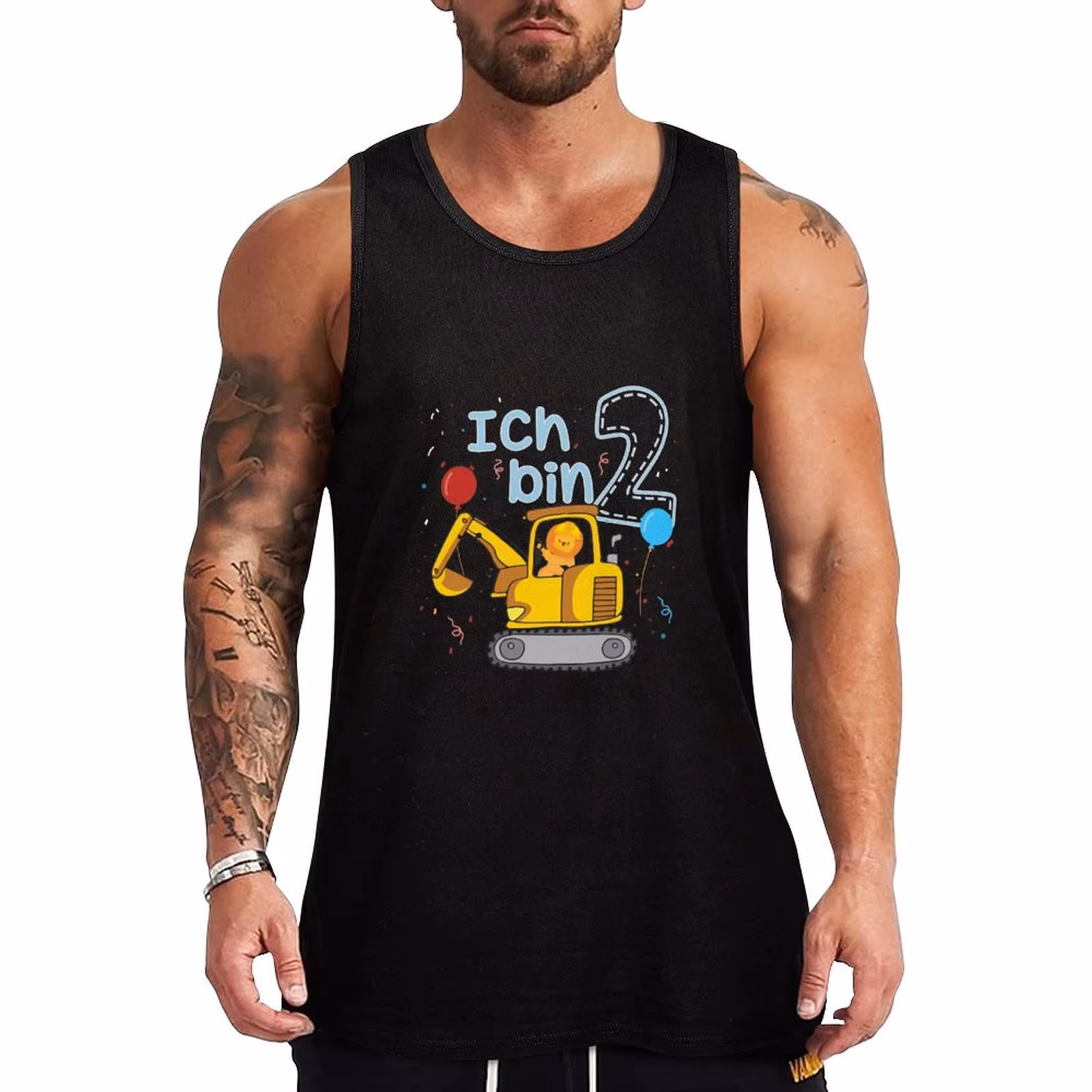 Children's birthday gift I'm 2 - excavator & lion Tank Top Basic Cotton Tank Top Non-Shrink Casual Sleeveless