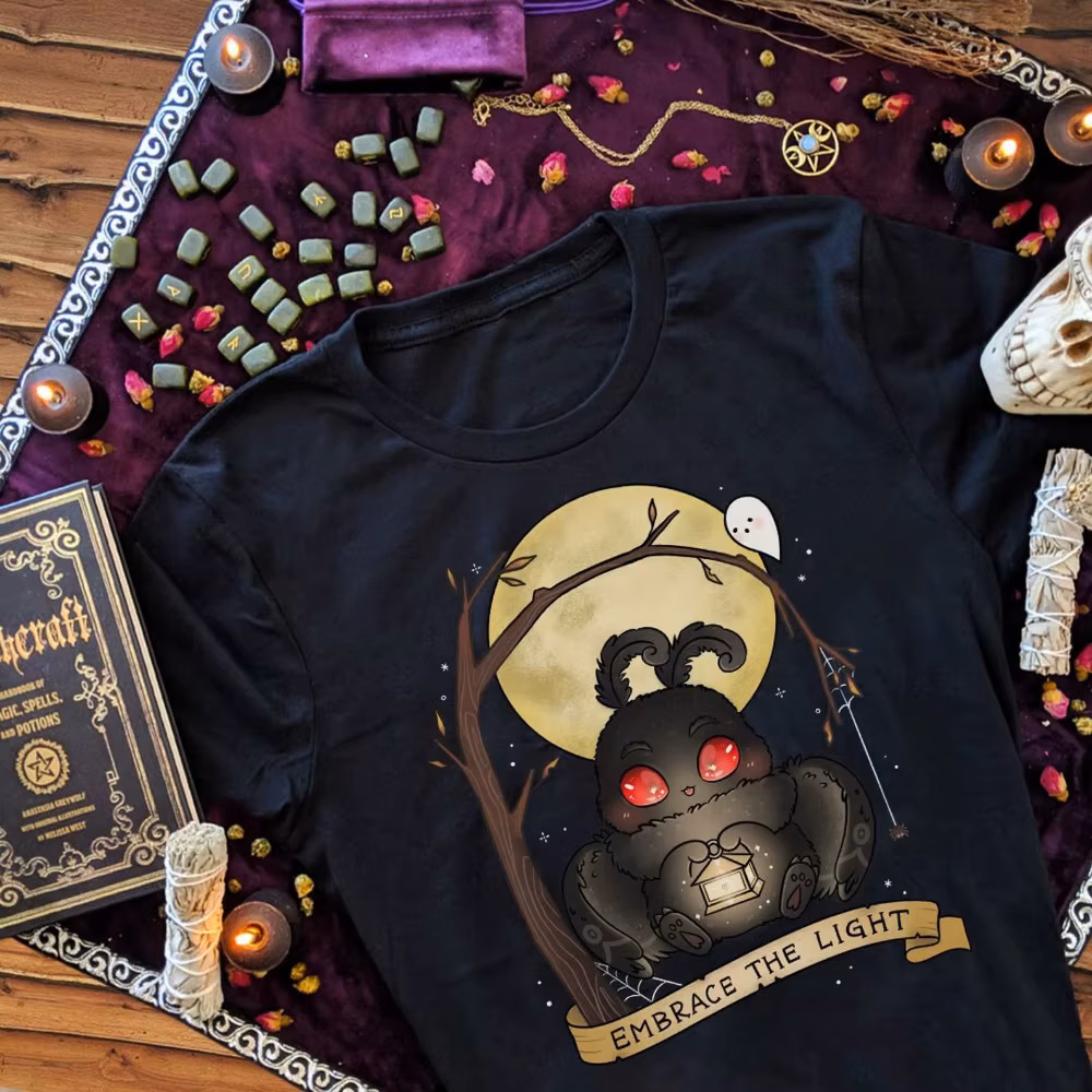 Mothman Shirt Embrace The Light Baby Cryptid Tshirt Spooky T-Shirt Cute Goth Clothes Adorable Gothic Clothing Horror