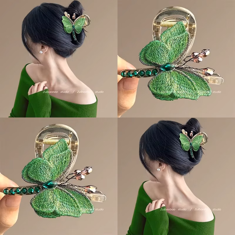 Creative Cute Retro Embroidered Butterfly Clip, Half Zip Shark Clip Hair Accessory At The Back of The Head, Travel Hair