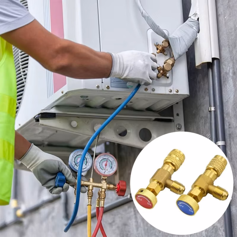 SAE1 4" 5 16" R410a R22 Air Conditioning Refrigerant Charging AC Valves Brass Adapter Liquid Fluorine Safety Flow