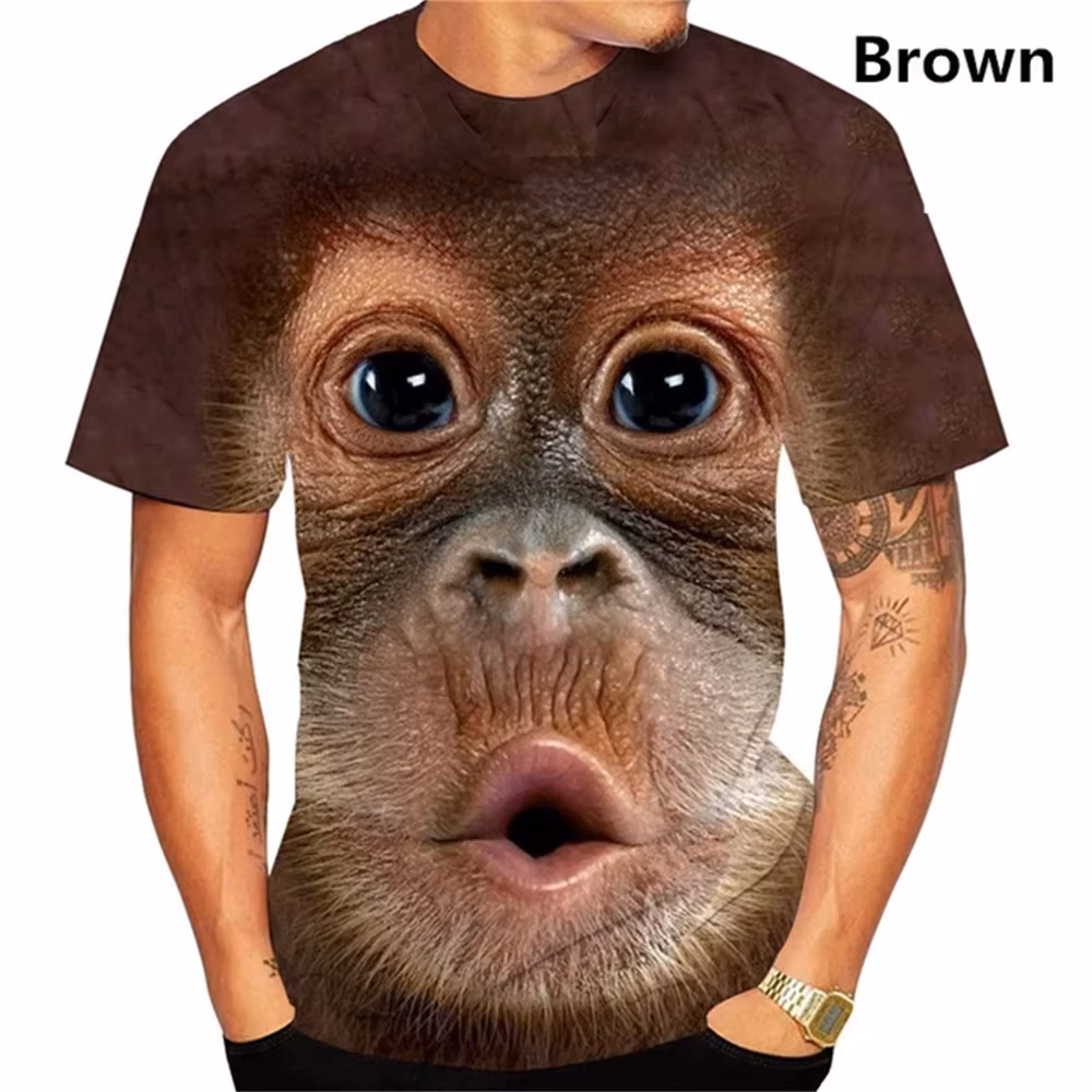 Funny Kiss Monkey Lip Graphic T Shirt for Men Clothing 3D Spoof Gorilla Orangutan Printed T-Shirt Unisex Short Sleeve