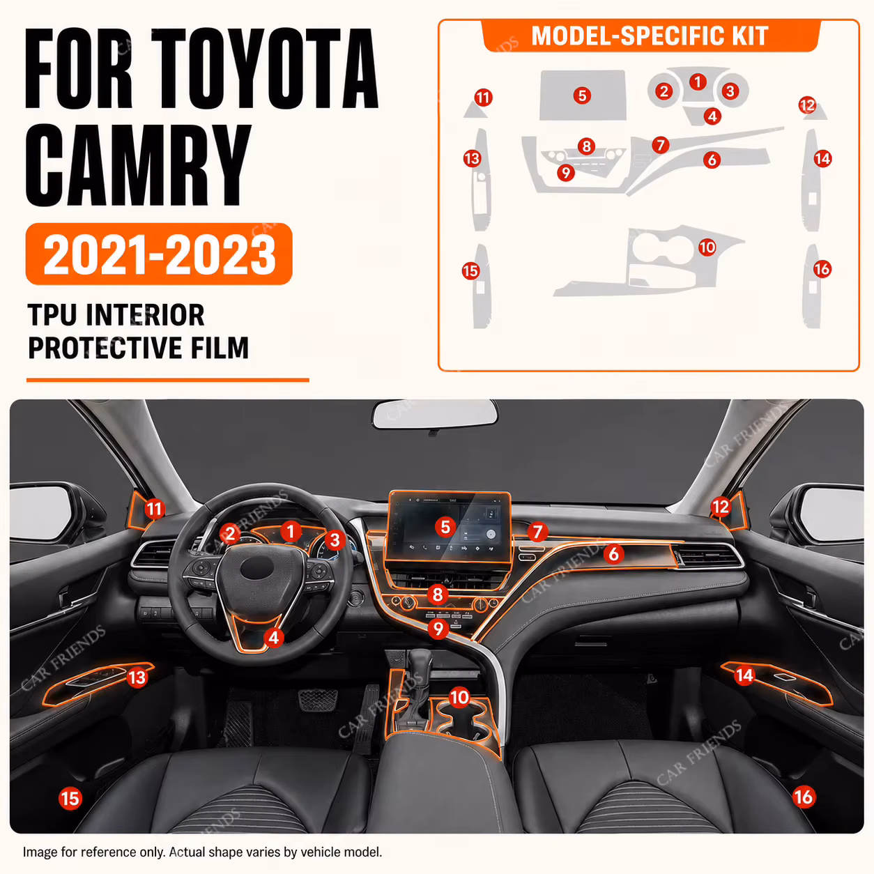 For Toyota Camry 2021-2023 LHD 10.1in Clear TPU Interior Protective Film Center Console Navigation Screen Dash Door