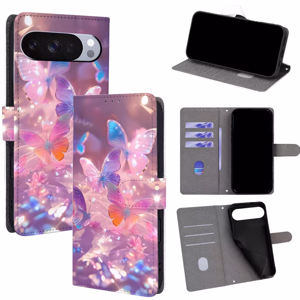 Colorful Butterfly Magnetic Flip Phone Cover for Google Pixel 6 7 8 9 10 Pro XL 6A 7A 8A 9A 10A with Built-in Wallet
