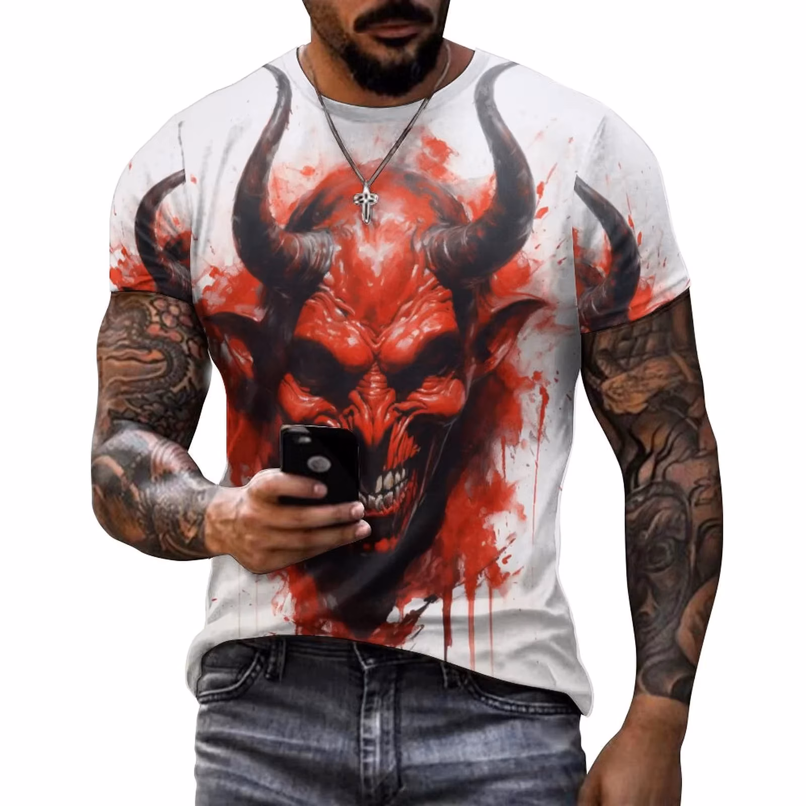 Funny 3D Devil Satan Printed Men's T Shirts Hip Hop Trend Harajuku Streetwear Casual O-neck Short Sleeve Tops Fashion
