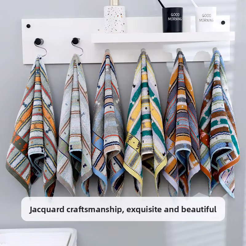 Colorful Jacquard Long Staple Cotton Towel,Soft and Thick Absorbent Couple Face Towel,Ethnic Style Welfare Gift Towels