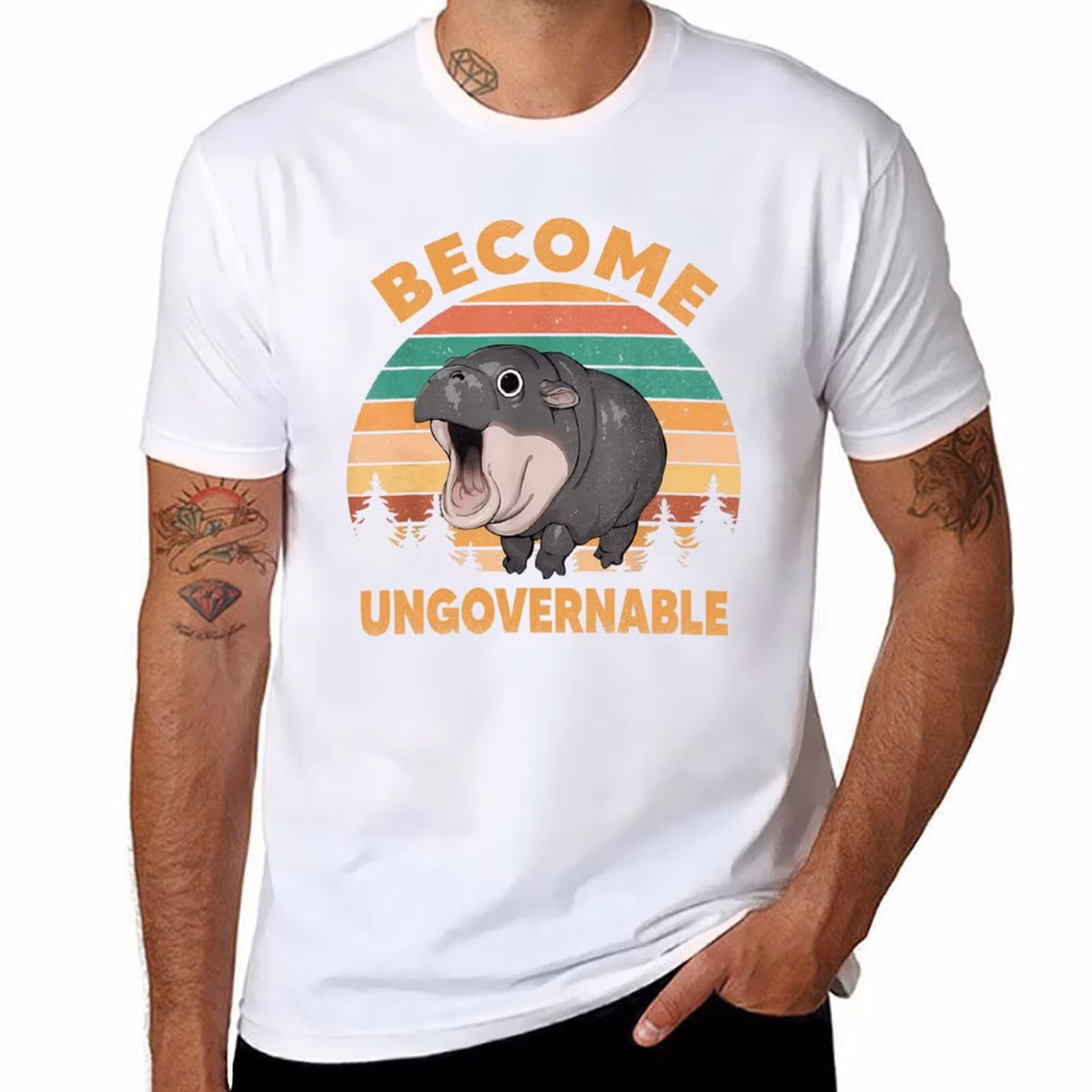 Become Ungovernable Moo Deng Baby Pygmy Hippo T-Shirt anime tshirt graphic t shirts for man T-Shirt