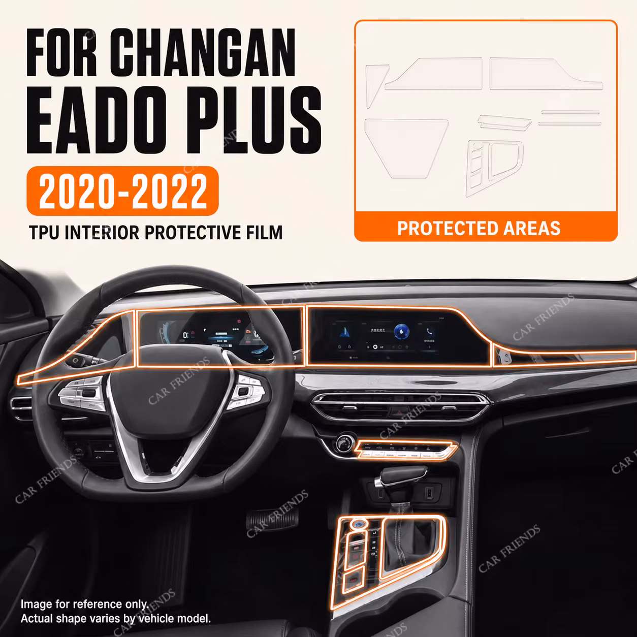 For Changan Eado Plus 2020-2022 Transparent TPU Interior Protective Film Door, Center Console, Dashboard & Navigation