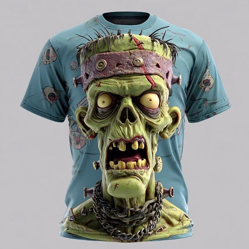 Halloween Zombies 3D Printed Men's Short Sleeved T-Shirt Round Neck Shirt Exaggerated Designer Horror Party Casual Men
