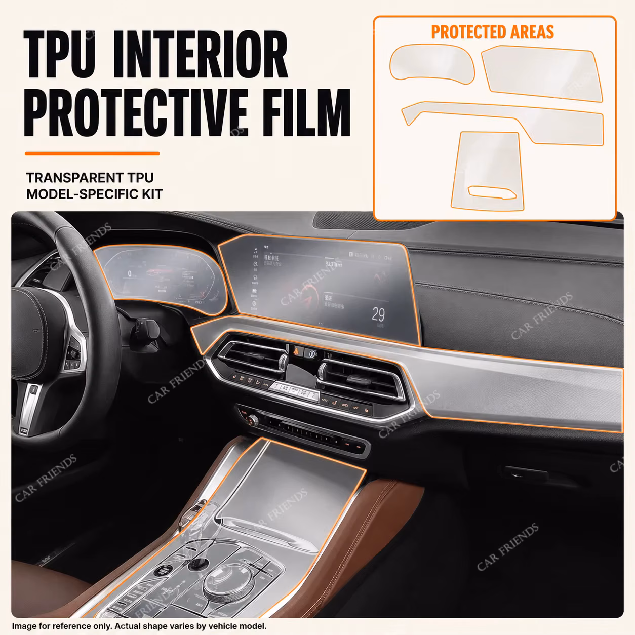 For BMW X5 X6 X7 2021 2022 Transparent TPU Interior Protective Film Center Console, Touch Screen, Gear Panel, Door
