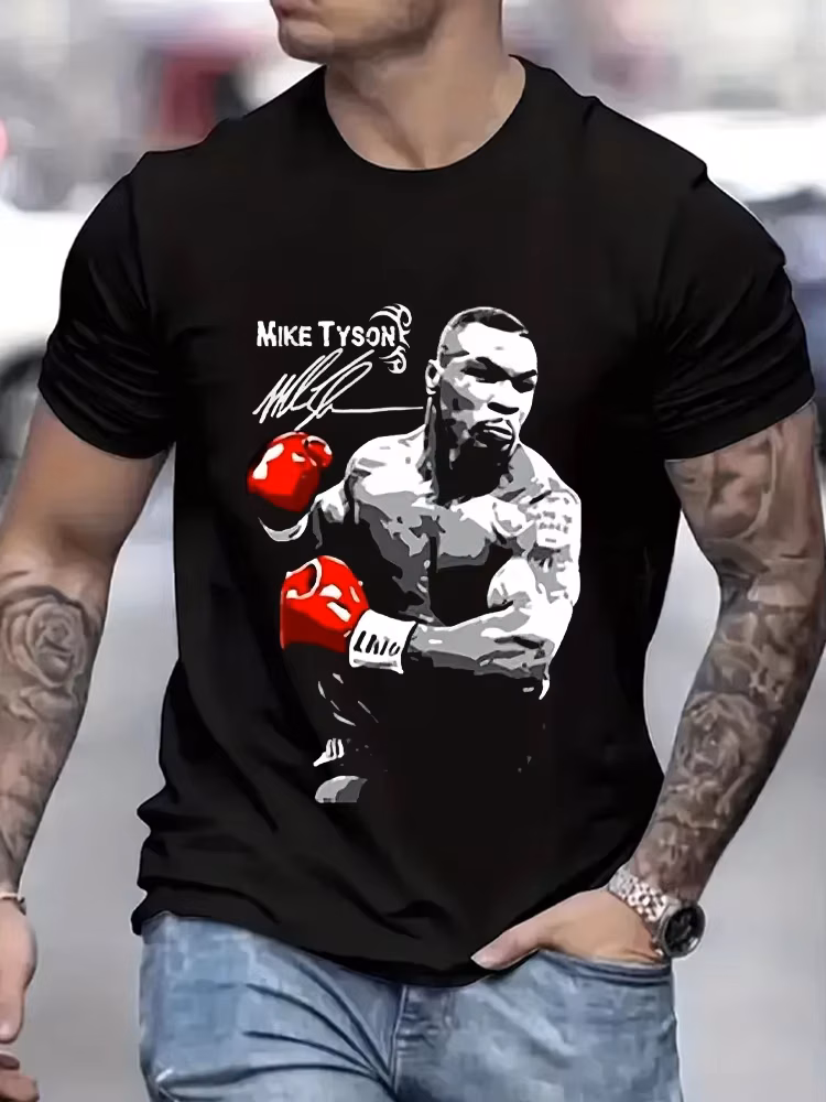Men's Boxing Print T-shirt Muscular Man Gym Fitness T Shirt Summer Casual Short Sleeve Hip Hop Streetwear Harajuku
