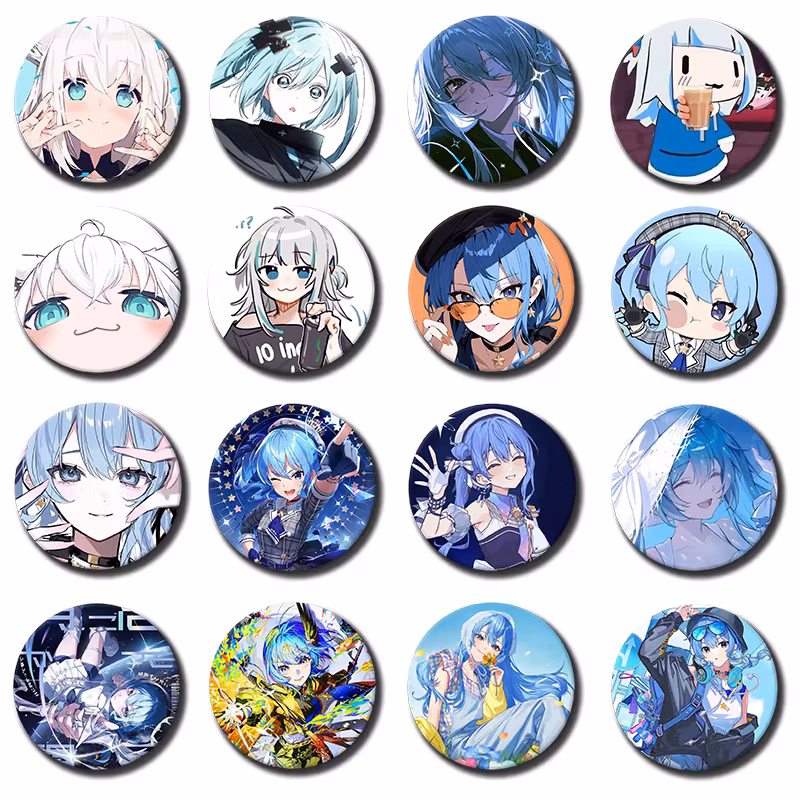 Cartoon Anime Idol H-Hololive Cute Girl Shirakami Fubuki Badges Round Cosplay Pin Bag Decor Fans Collect Friends Gifts