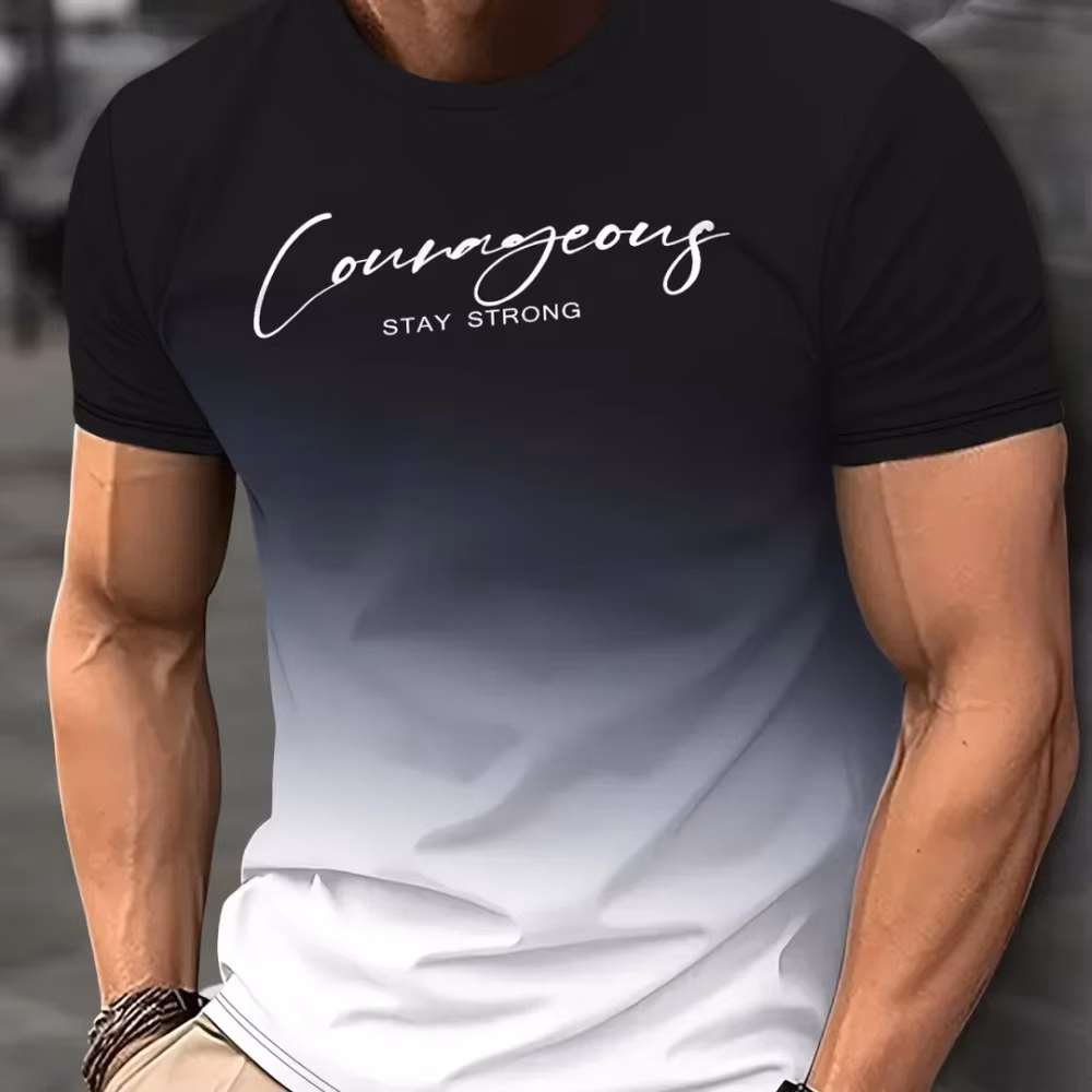 Casual Men's T-Shirts Spring Clothing Ombre Shirts Oversized Short Sleeve Tops Boys Tees Oversized Vintage T-Shirts For