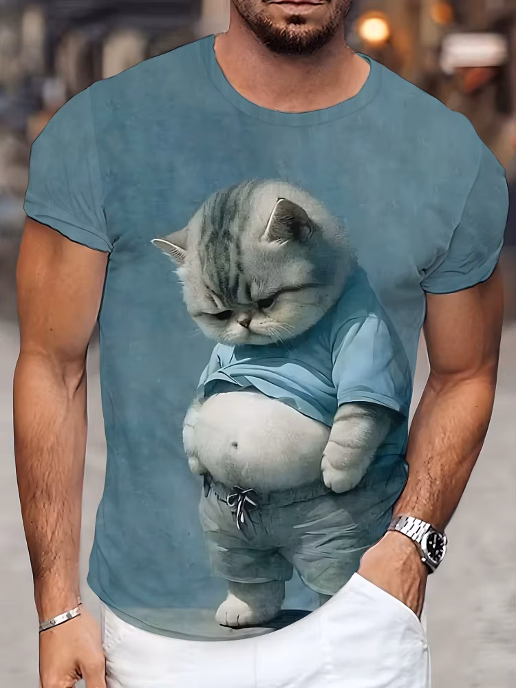 Fashion Sketch Animal Graphic Men T-Shirts Cats 3D Print Oversize Short Sleeve T-Shirt O-Neck Casual Men Women T-Shirt