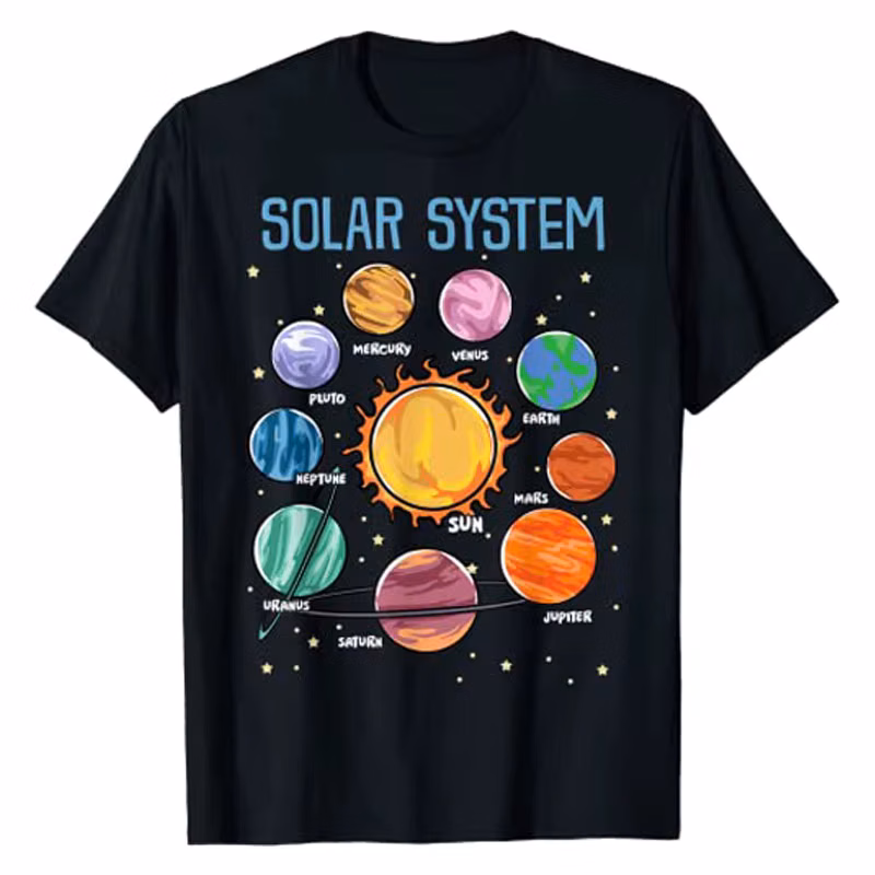 Solar System Planets Science Space Boys Girls Stem Kids T-Shirt Astrophysics Like Pluto Mars The Sun Moon Stars Saturn