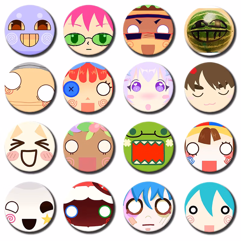 58mm Popular Creative Funny Anime Expression Badge on Backpack Hat Accessories Cartoon Full Face Pins Round Brooch