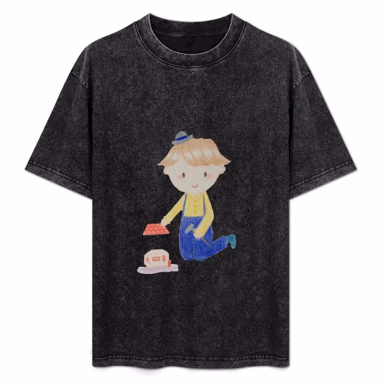 Little Boy Building a House T-Shirt Classic Graphic Short Sleeve Top