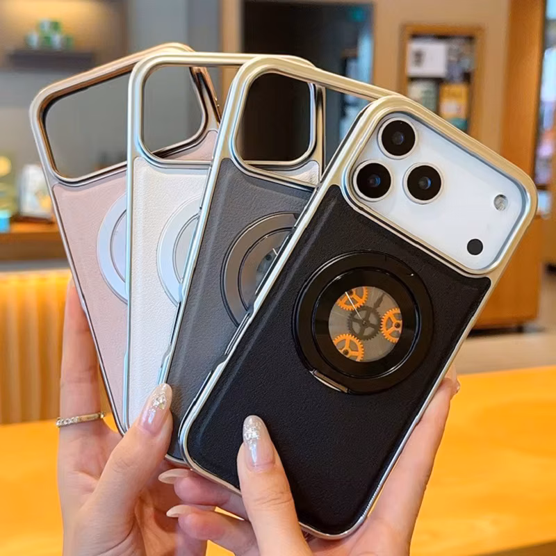 Magnetic 360 ° Rotating Solid Color Leather Phone Case for iPhone 17 Air 16 15 Plus 14 Pro Max with Support Wireless