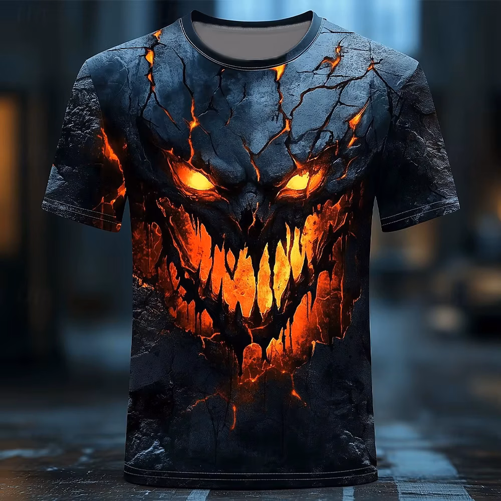 Halloween Vision Cool Skull 3D Print Men's T-shirt Fashion Casual Short Sleeve Round Neck Shirt Horror Party Y2K Men's