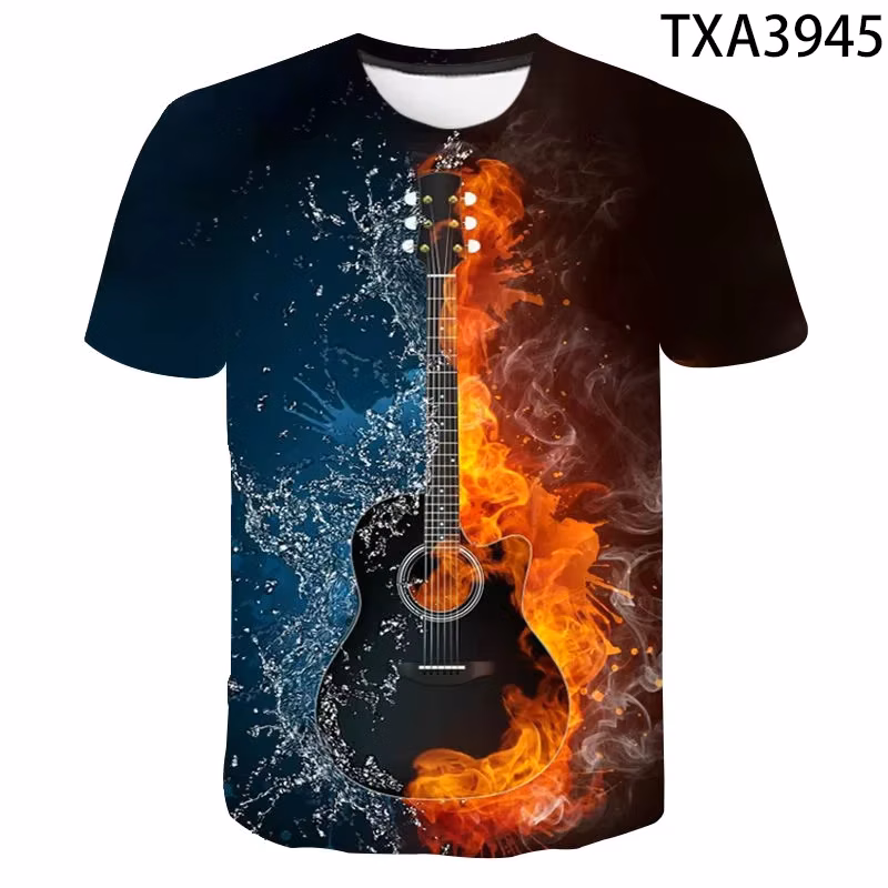 New Summer Guitar Casual 3d T-shirt Breathable Sweatshirt Fitness Fashion Streetwear Men's And Women's Print