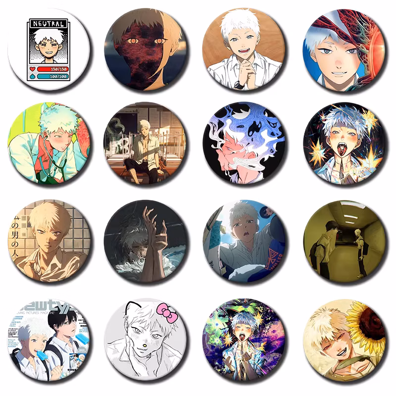 58mm Anime Character Tengen Uzui Badges Cartoon Cosplay The Summer Hikaru Died Badges for Bag Hat Jewelry Accessories