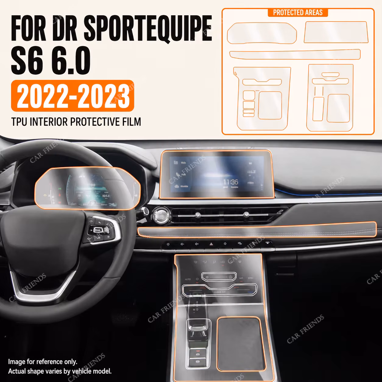 For DR Sportequipe S6 6.0 2022 2023 Transparent TPU Interior Protective Film Dashboard Center Console Door Panel