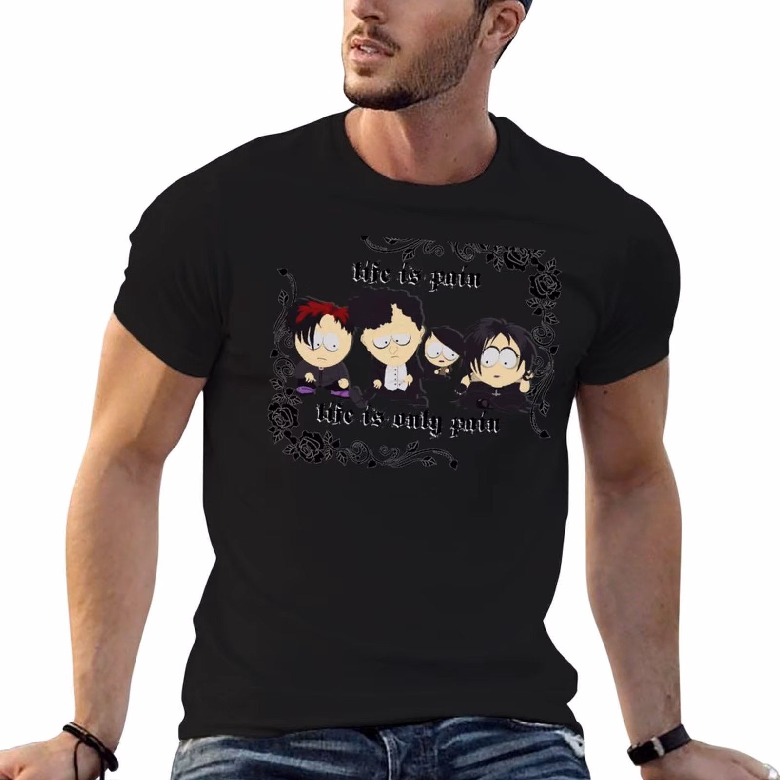 South Park - Goth Kids - life is pain T-Shirt Work Wear Short Sleeve T-Shirt