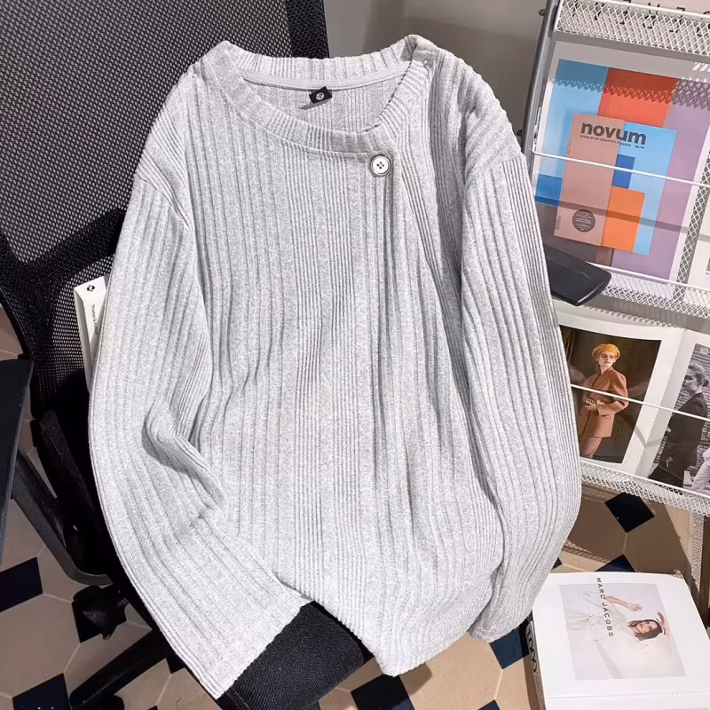 American Design Niche Pit Strip Long-sleeved T-shirt Boys 2026 Spring and Autumn New Versatile Diagonal Buckle