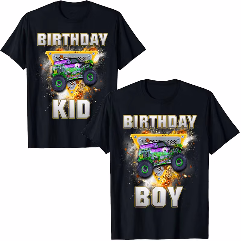 Monster Truck Birthday Boy Monster Truck Are My Jam Lovers T-Shirt Humor Funny Kids Tee Tops Sons Nephew Bithday