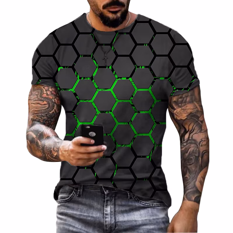 Funny Geometry Pattern 3D Print T Shirt For Men Hip Hop Trend Street Clothing Casual O-neck Short Sleeve Tops Summer
