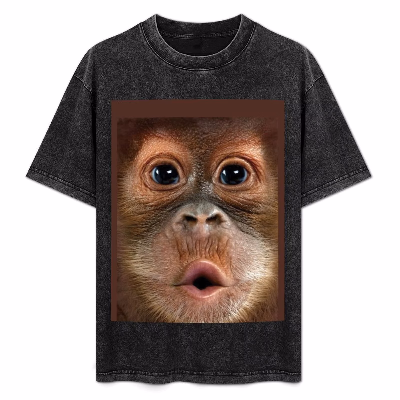 Big Face Baby Orangutan Monkey T-Shirt Soft Casual Short Sleeve Cotton Tee